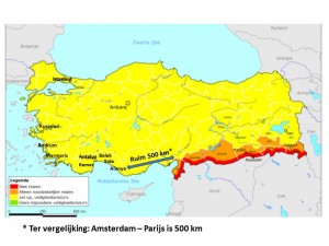 Kaart Turkije met afstand tot Syrische grens